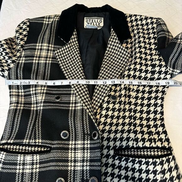 Vintage Otello Pelle Wool Blend Houndstooth Plaid Mixed Print Blazer Womens - Picture 6 of 9